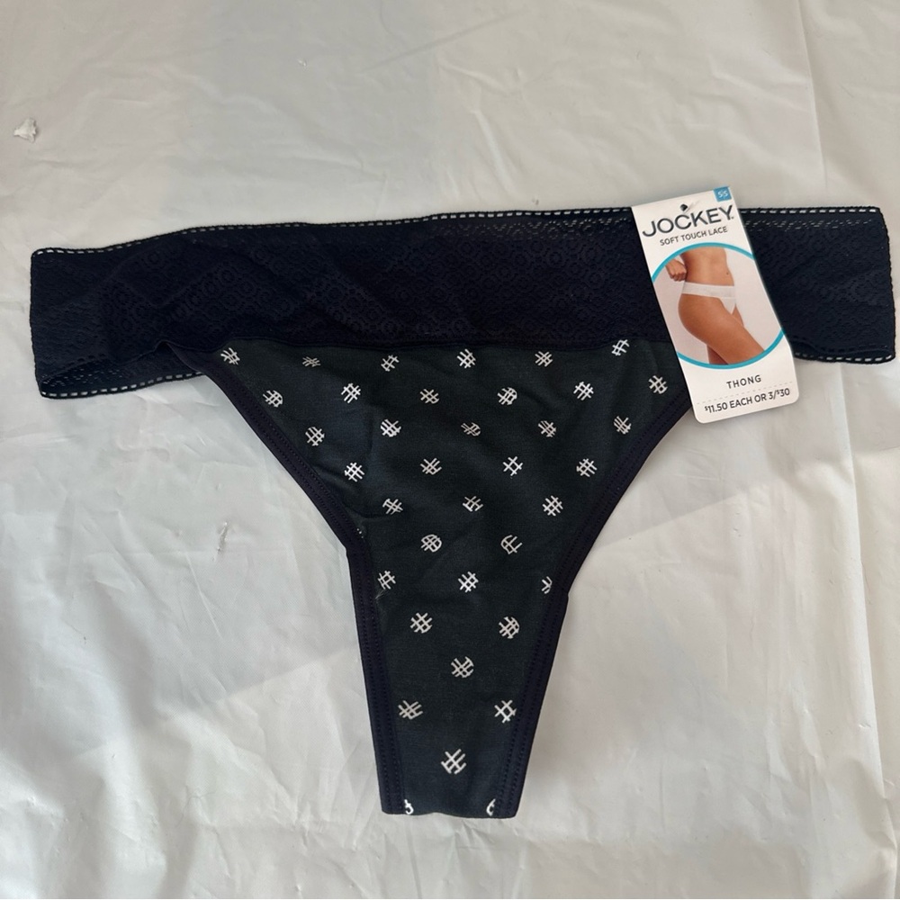 Women’s jockey, soft touch lace modal thong panties, small black